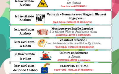 🎉 Programme des animations à l&rsquo;EHPAD de Fontenay en Avril
